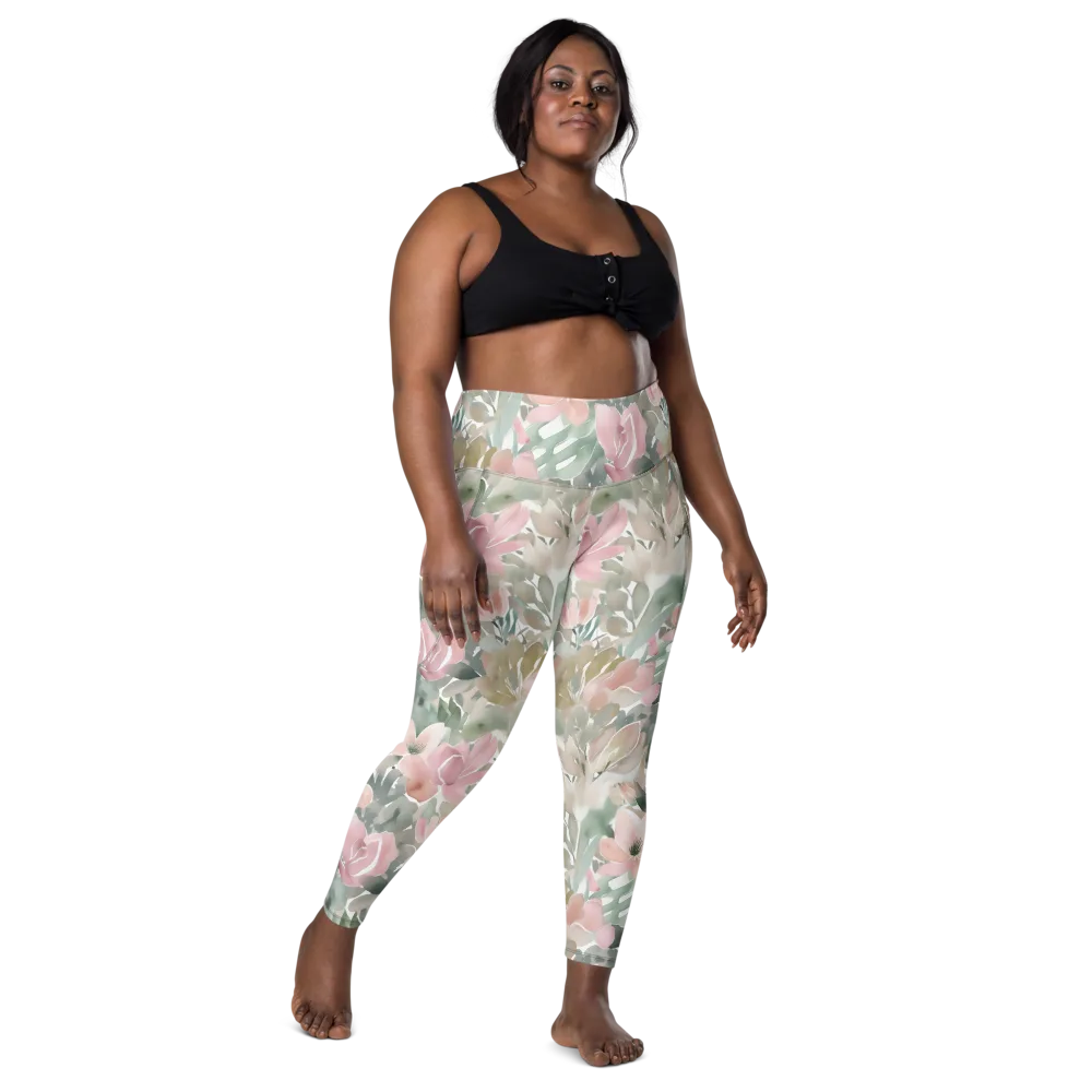 Sage Blossom on Leggings with Pockets — Front