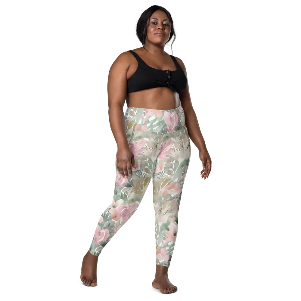 Sage Blossom on Leggings with Pockets — Front