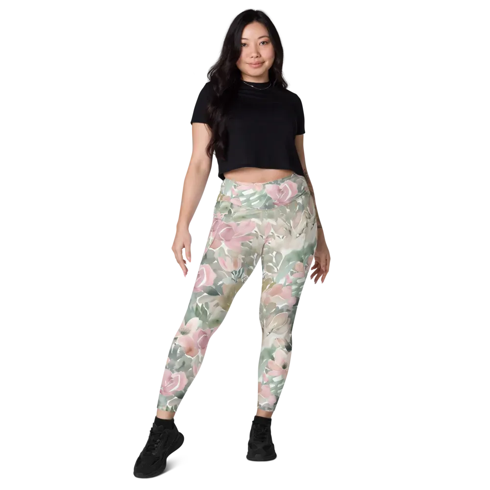 Sage Blossom on Leggings with Pockets — Front