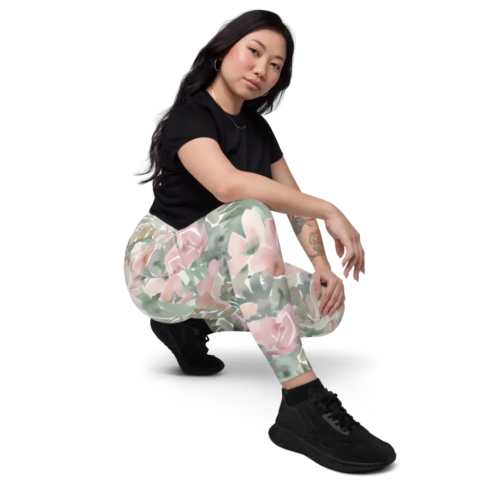 Sage Blossom on Leggings with Pockets — Right Front