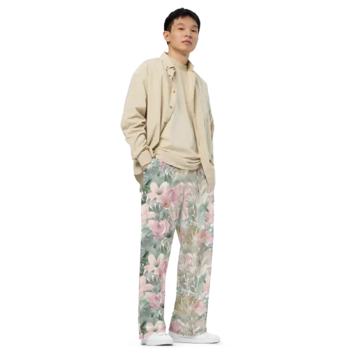 Sage Blossom on a Wide-Leg Pants