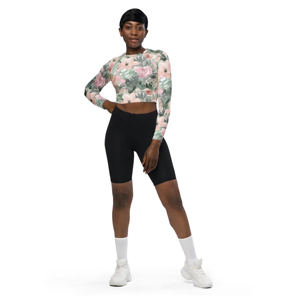 Sage Blossom on Long Sleeve Crop Top — Front