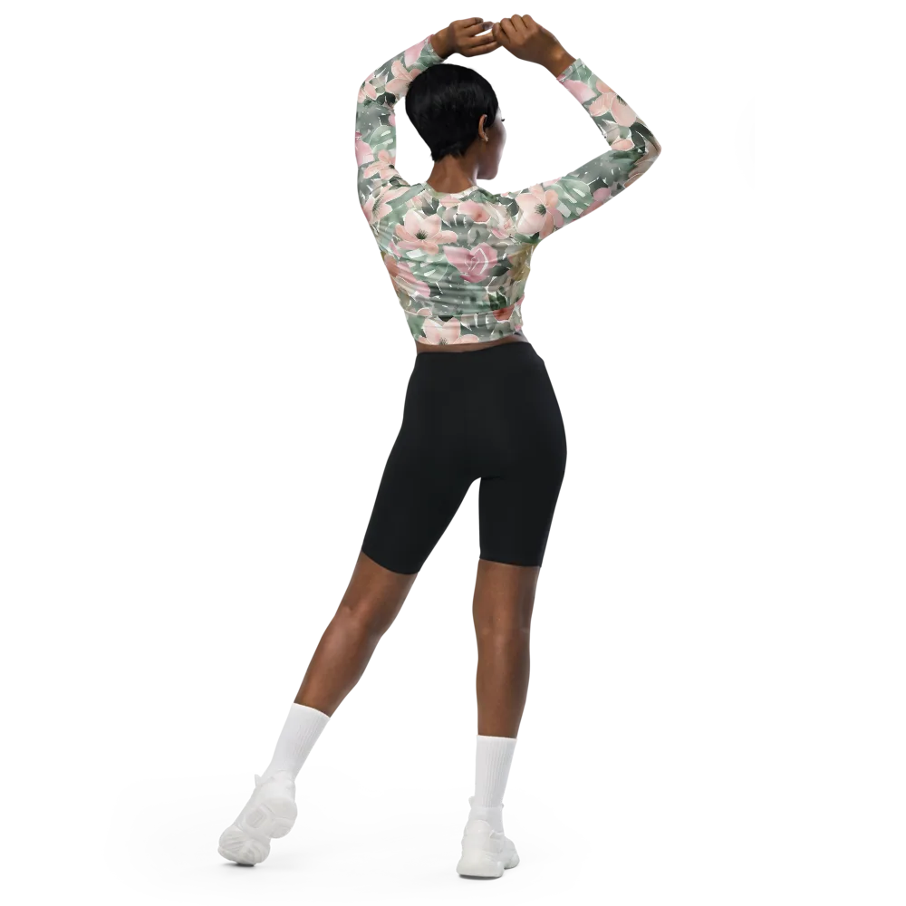 Sage Blossom on Long Sleeve Crop Top — Back