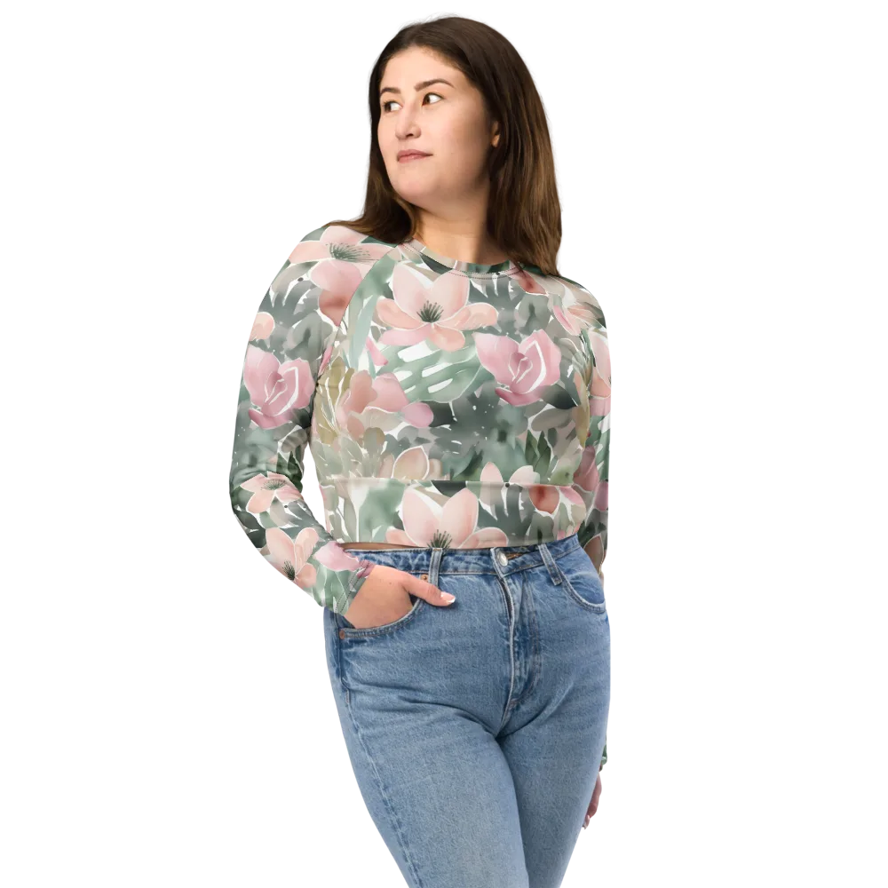 Sage Blossom on Long Sleeve Crop Top — Front