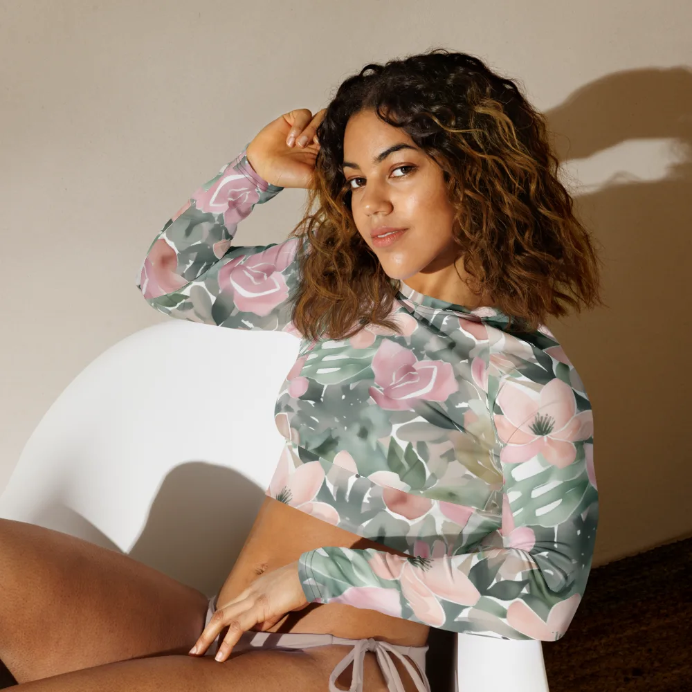 Sage Blossom on Long Sleeve Crop Top — Left Front