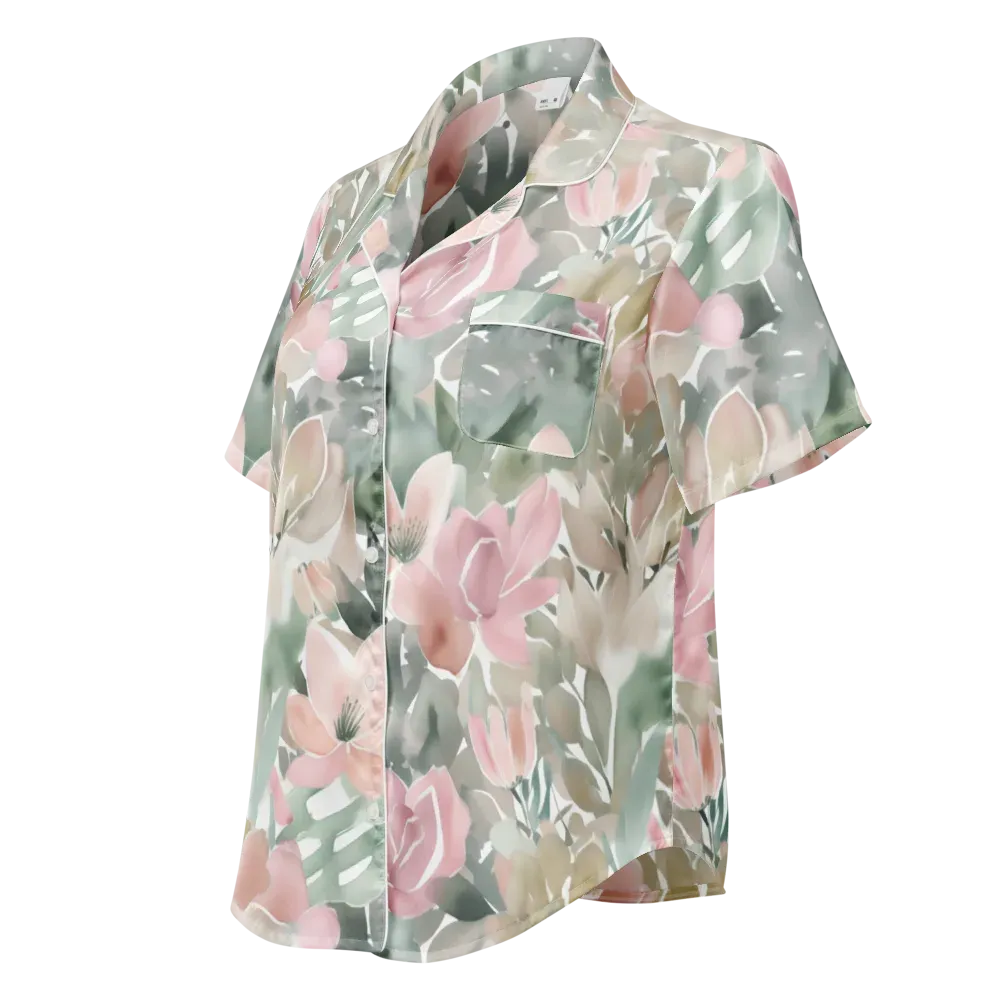 Sage Blossom on Women's Short Sleeve Pajama Top — Left Front