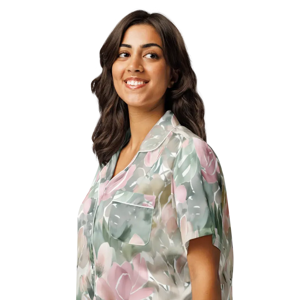 Sage Blossom on Women's Short Sleeve Pajama Top — Left Front