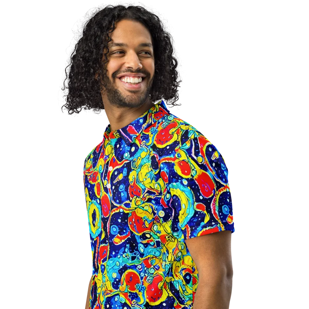 Amoeba Galaxy on Men's Slim Fit Polo Shirt — Left Front