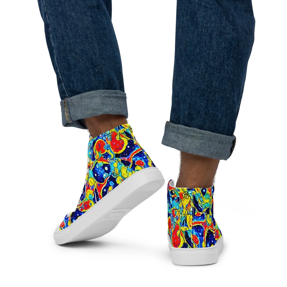 Amoeba Galaxy on Men's High Top Canvas Shoes — Back
