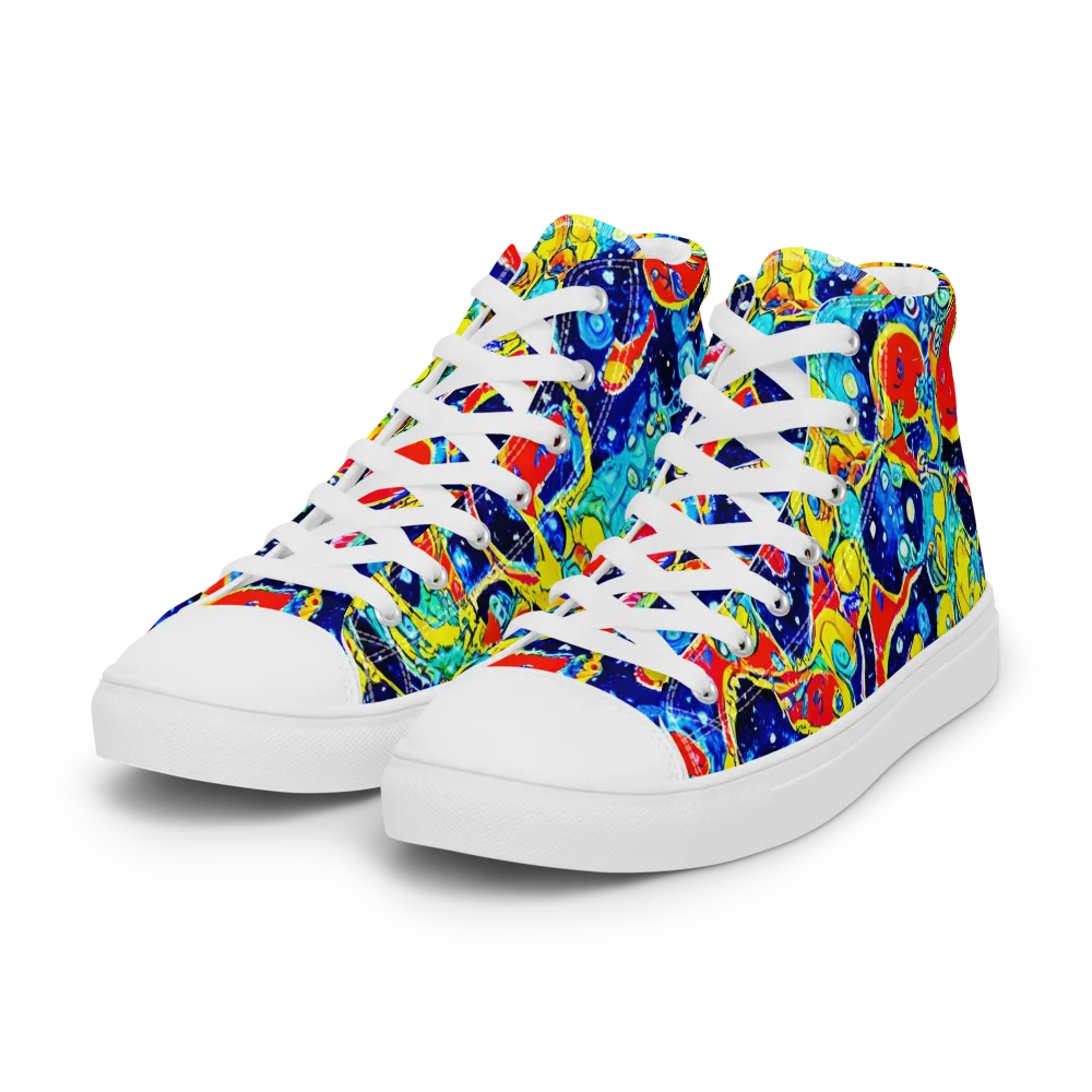 Amoeba Galaxy on Women's High Top Canvas Shoes — Left Front