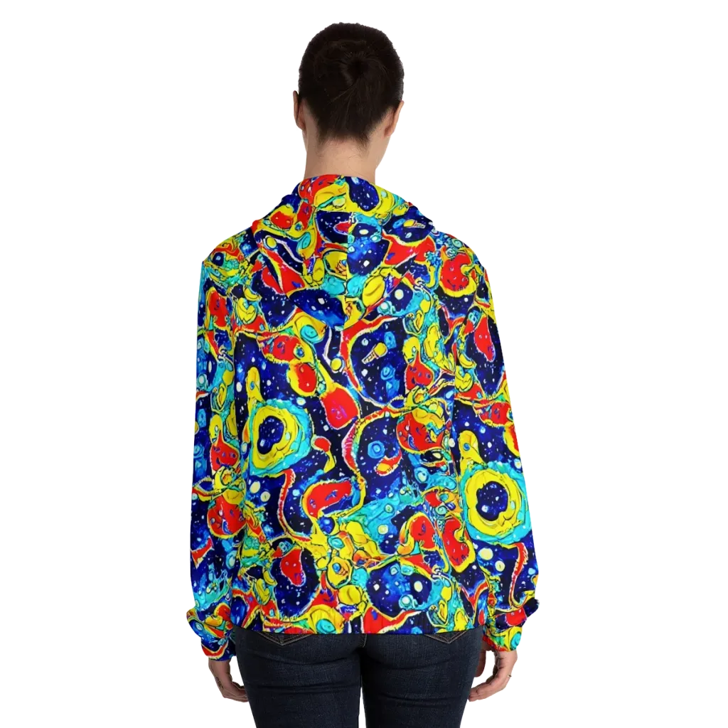 Amoeba Galaxy on Women's Full-Zip Hoodie — Back On Person