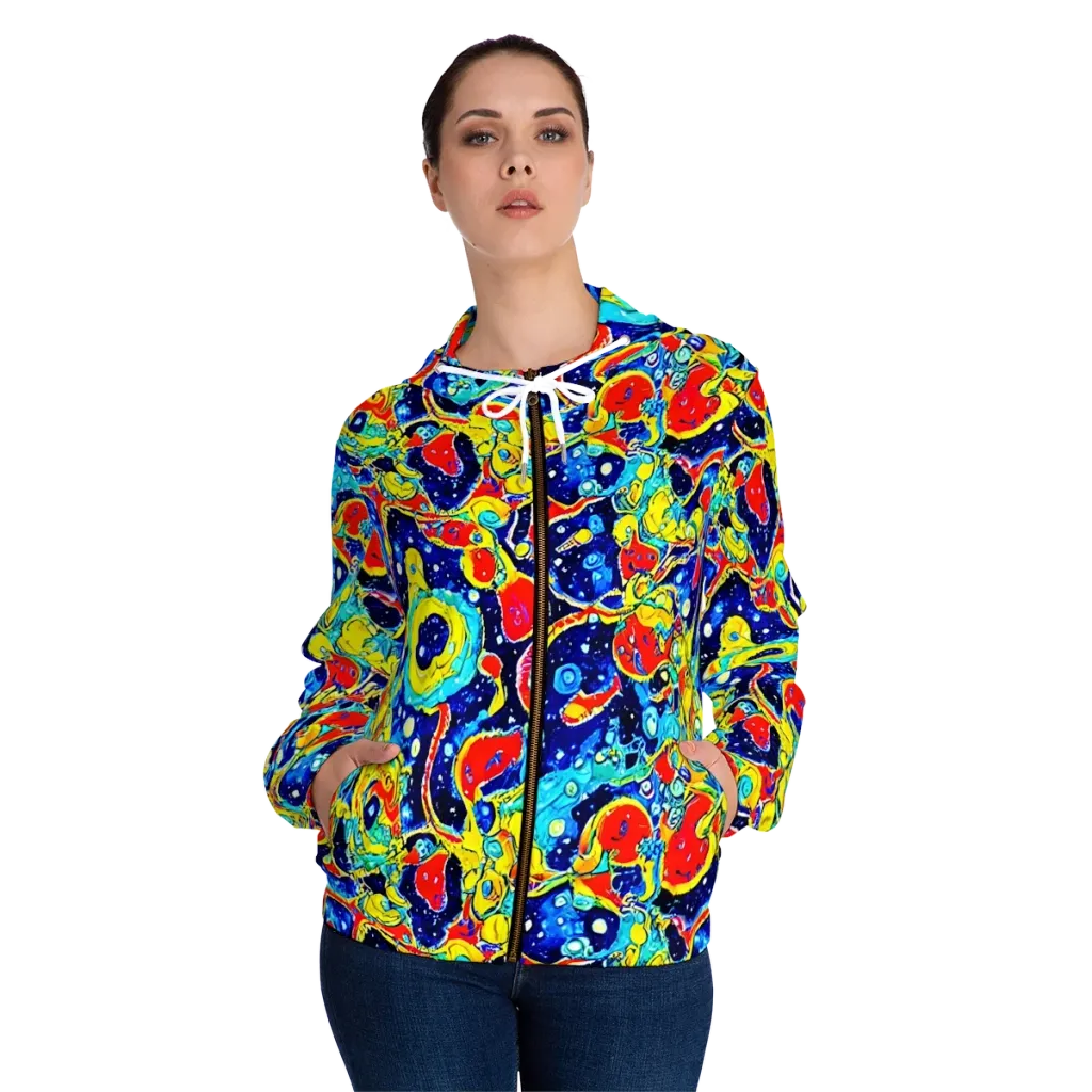 Amoeba Galaxy on Women's Full-Zip Hoodie — Front On Person