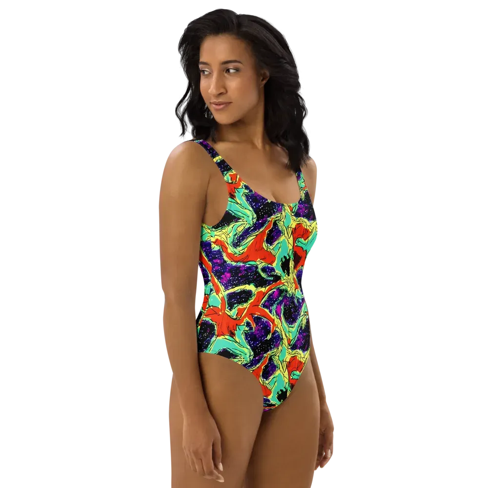 Psychedelic Canopy on One-Piece Swimsuit — Right