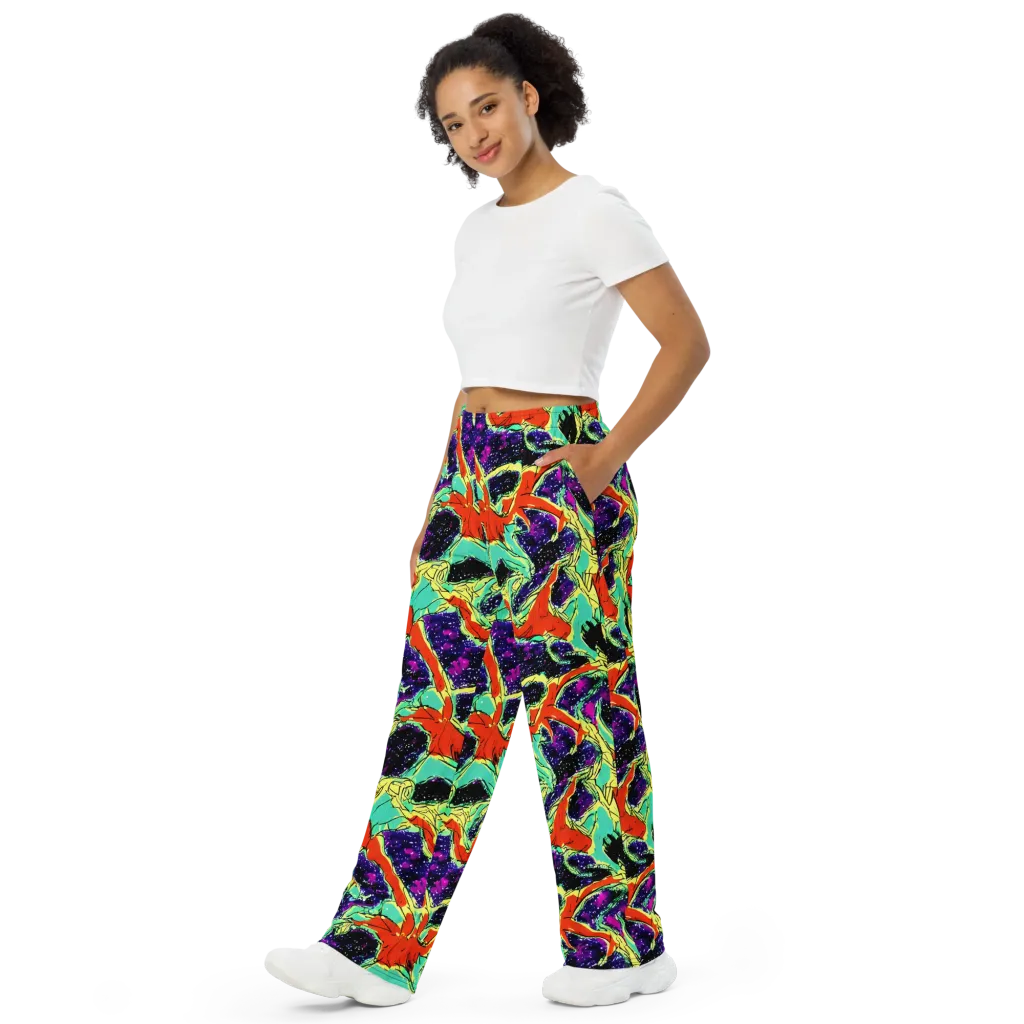Psychedelic Canopy on Wide-Leg Pants — Left Front