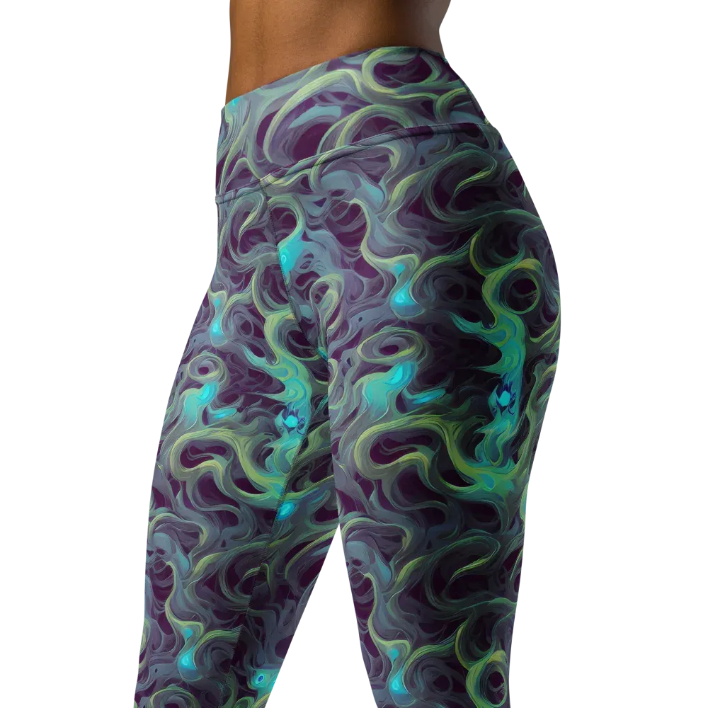 Aqua Apparition on Yoga Leggings — Left Front