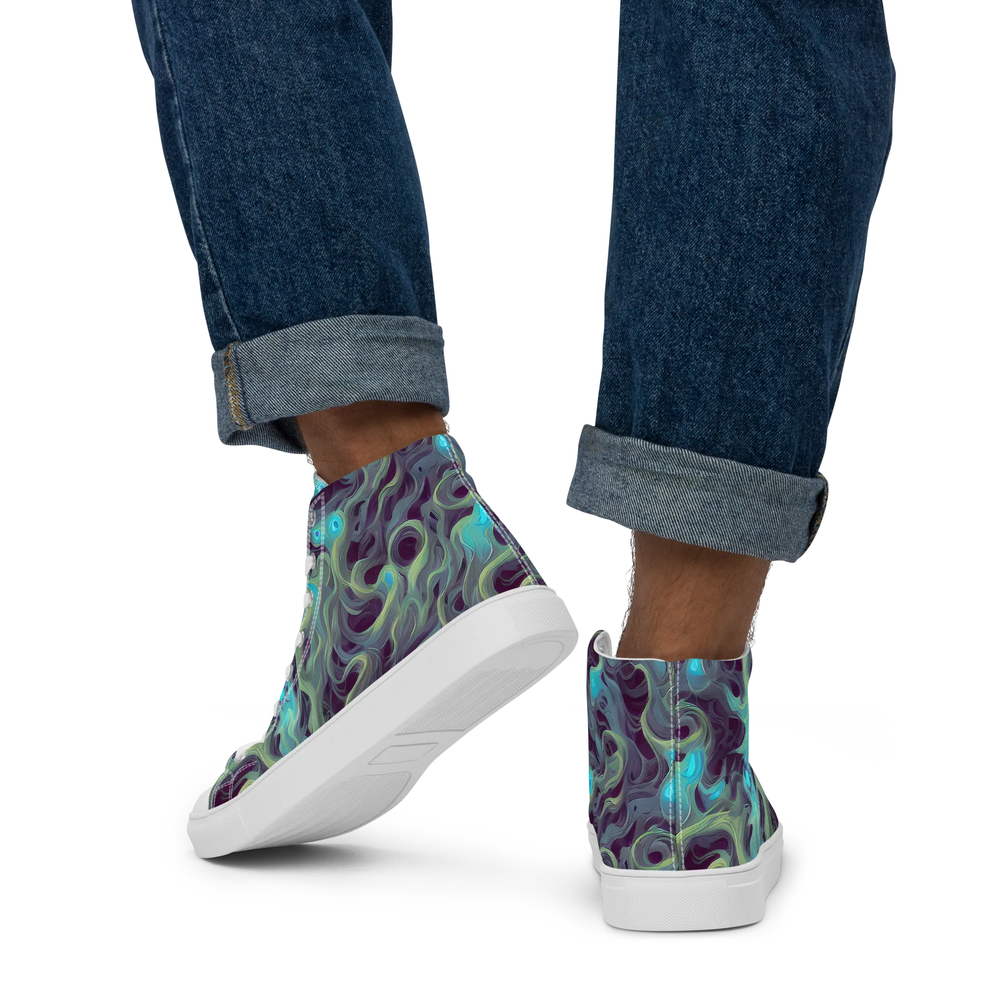 Aqua Apparition on Men's High Top Canvas Shoes — Back