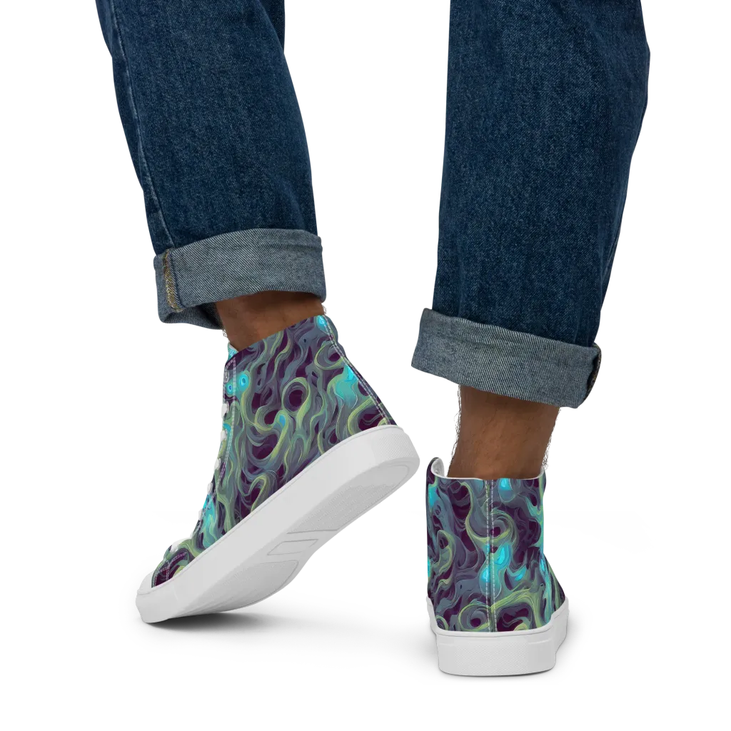 Aqua Apparition on Men's High Top Canvas Shoes — Back