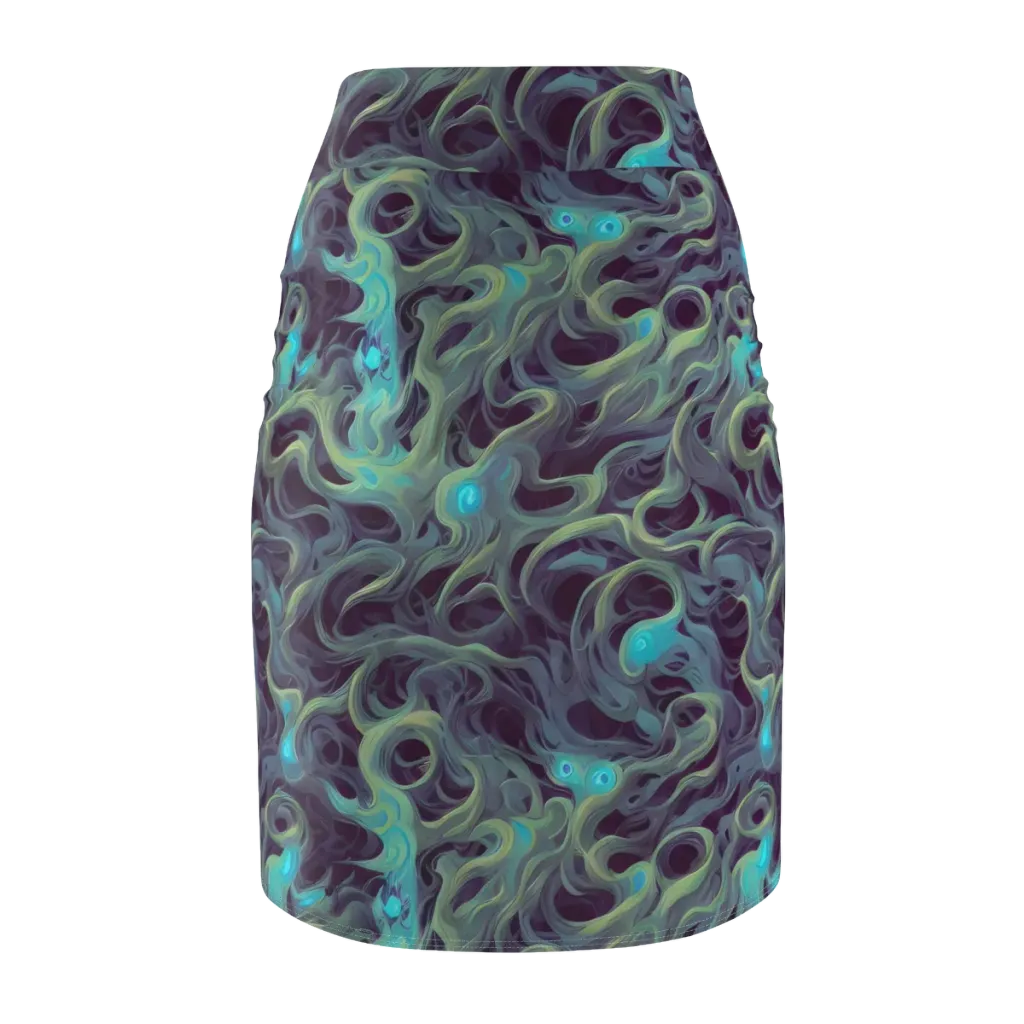 Aqua Apparition on Pencil Skirt — Back