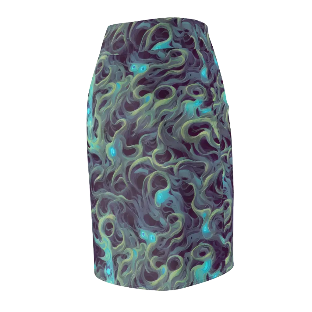 Aqua Apparition on Pencil Skirt — Back Side