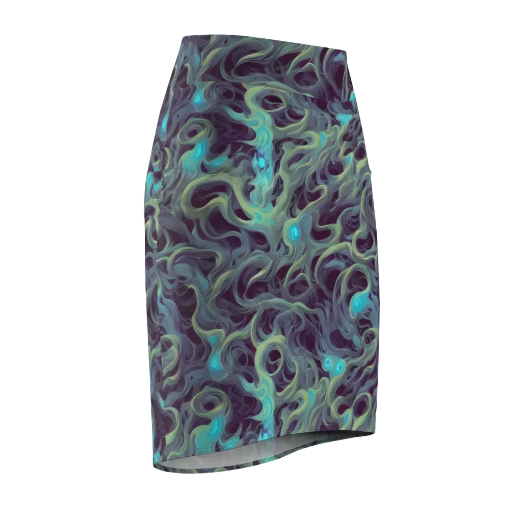 Aqua Apparition on Pencil Skirt — Front Side