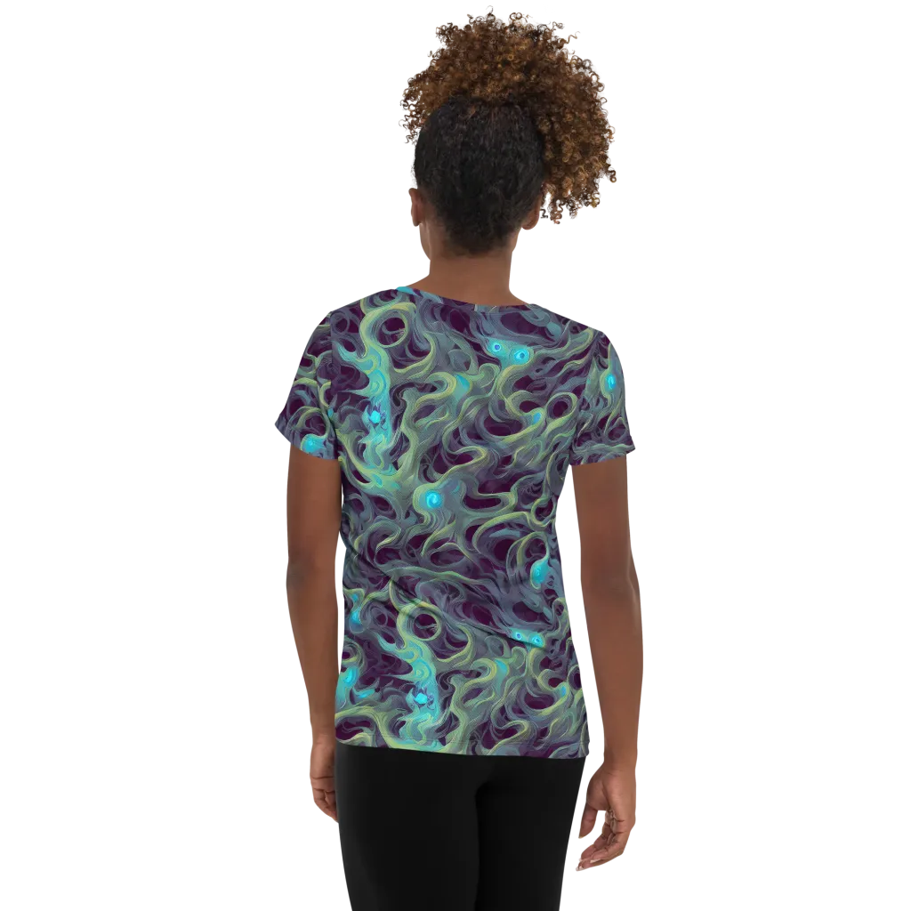 Aqua Apparition on Women's Athletic T-Shirt — Back