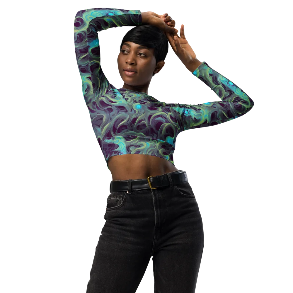 Aqua Apparition on Long Sleeve Crop Top — Front