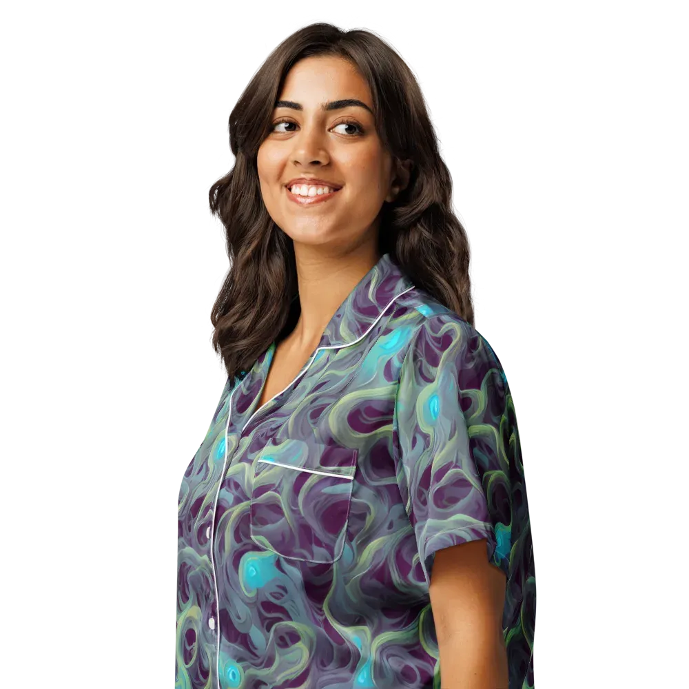 Aqua Apparition on Women's Short Sleeve Pajama Top — Left Front