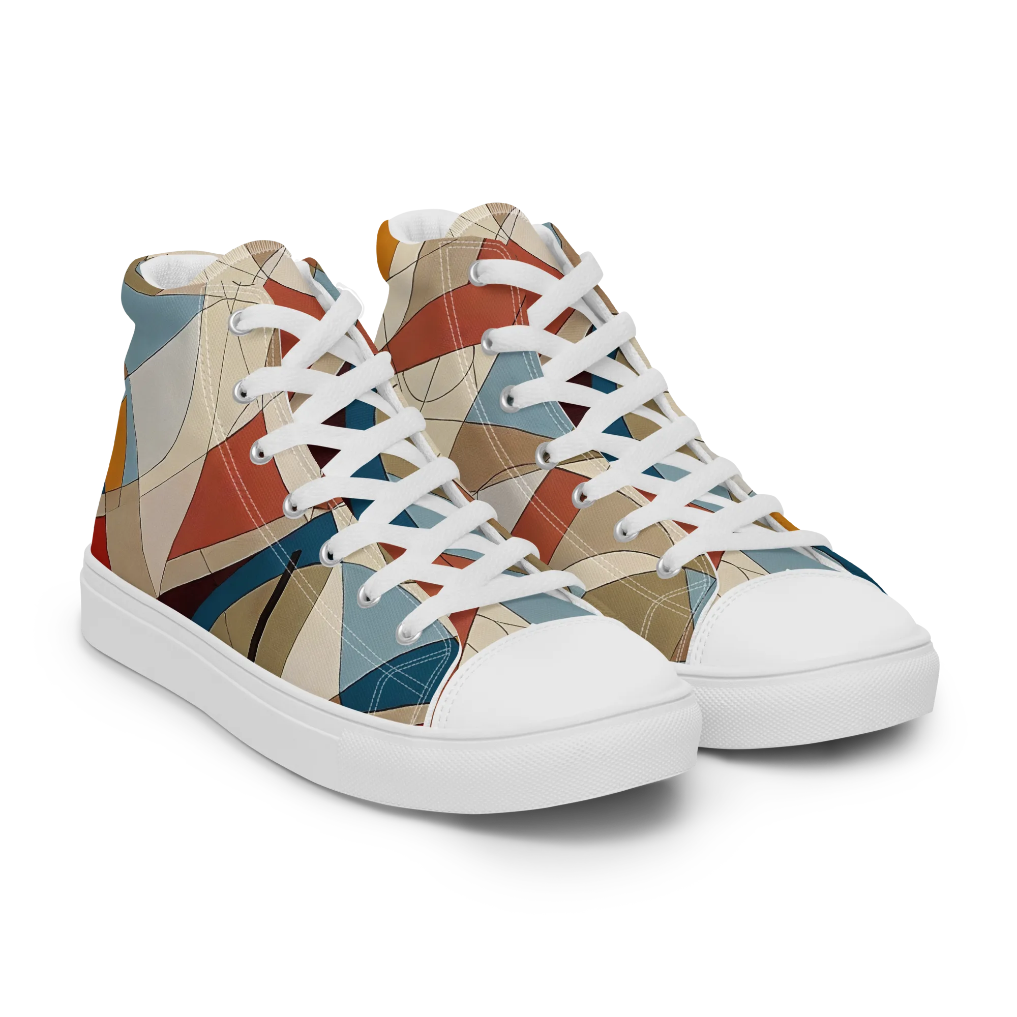 Chromatic Bauhaus on Men's High Top Canvas Shoes — Right Front