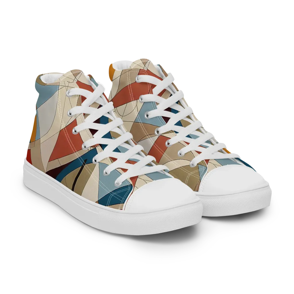 Chromatic Bauhaus on Men's High Top Canvas Shoes — Right Front