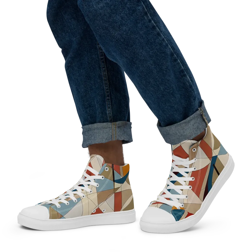 Chromatic Bauhaus on Men's High Top Canvas Shoes — Left