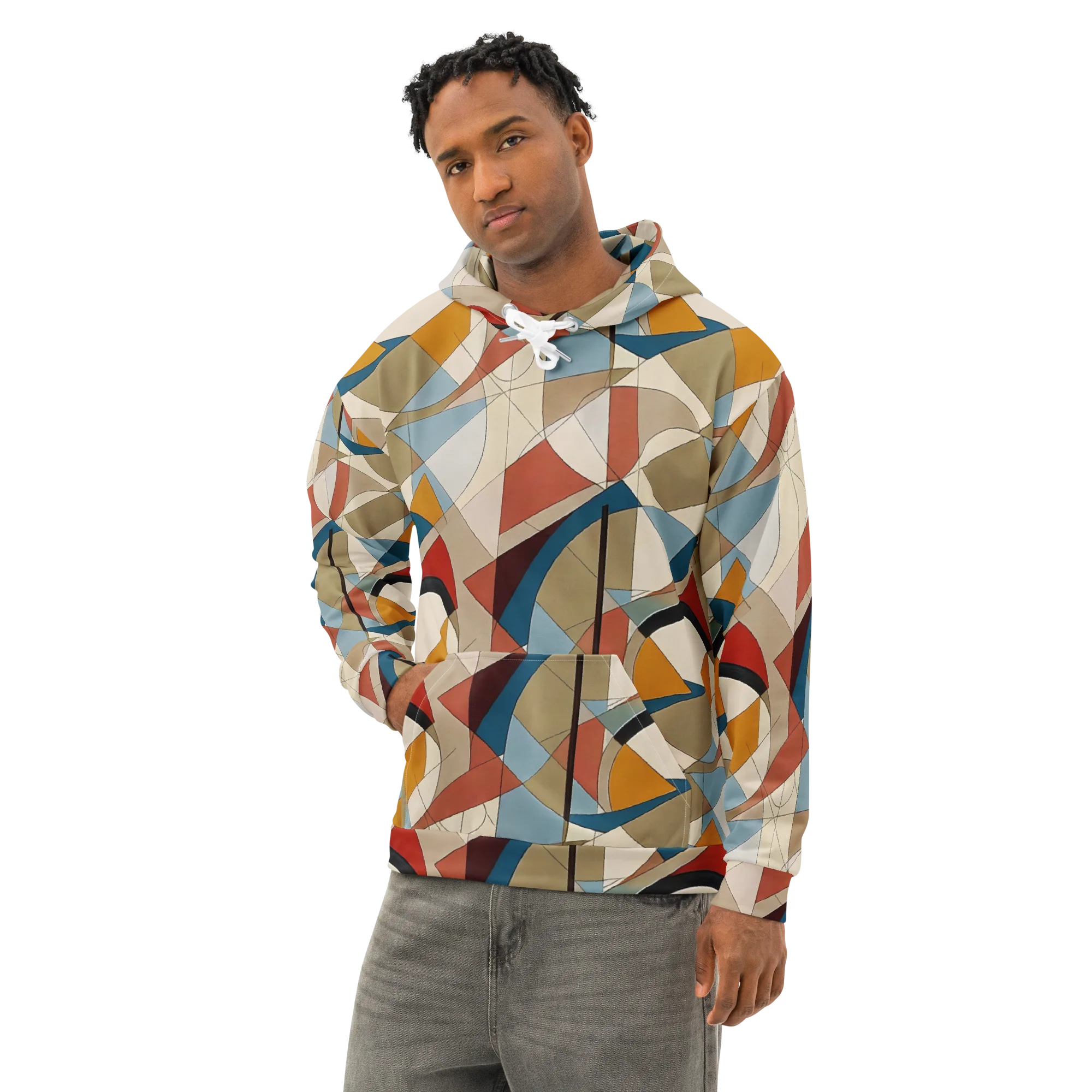 Chromatic Bauhaus on Cotton Hoodie — Left Front