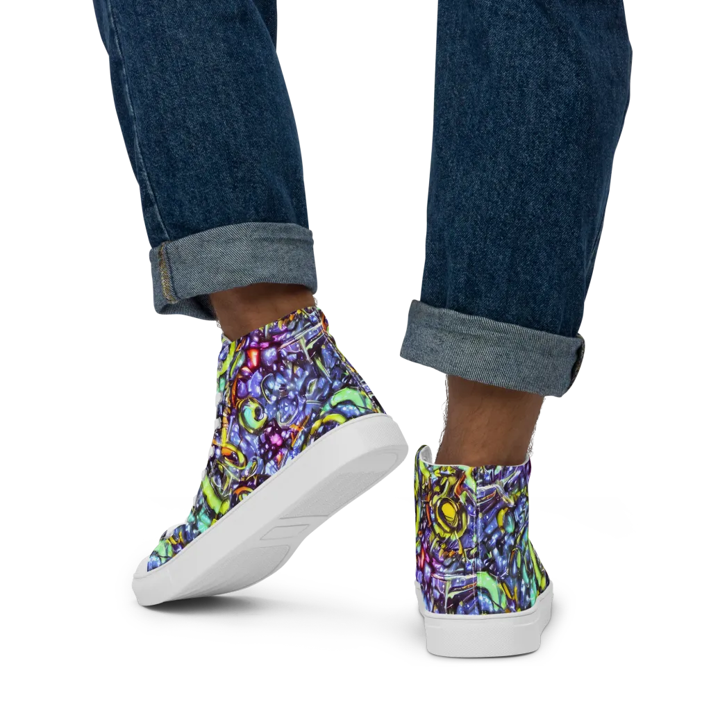 Vivid Whirlpool on Men's High Top Canvas Shoes — Back