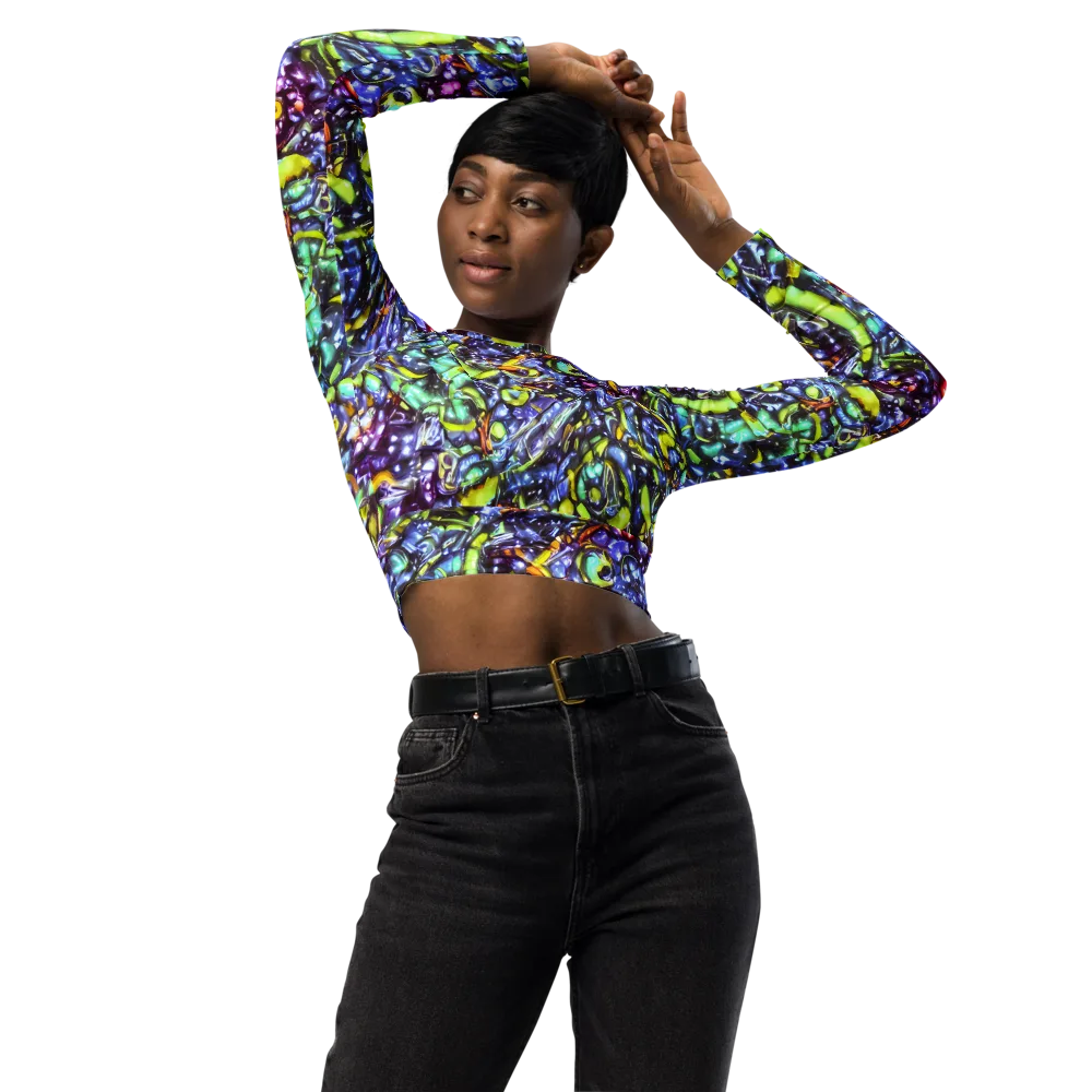 Vivid Whirlpool on Long Sleeve Crop Top — Front