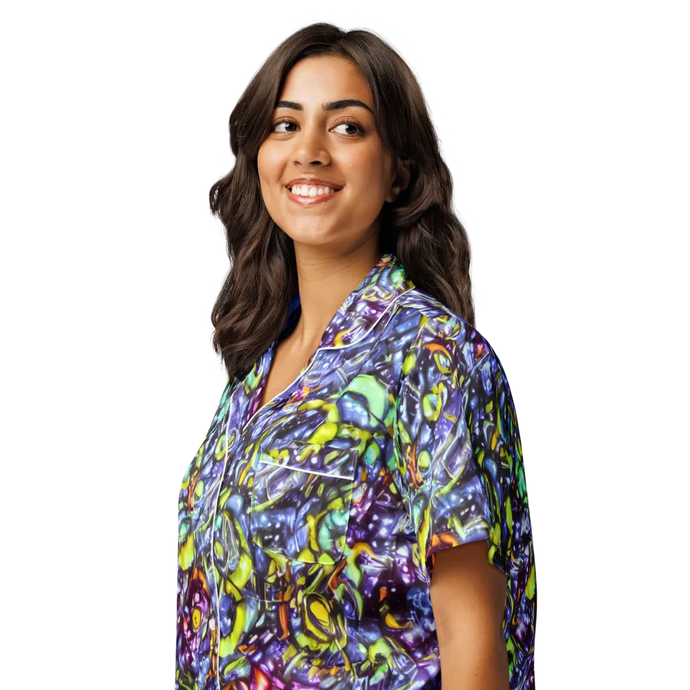 Vivid Whirlpool on Women's Short Sleeve Pajama Top — Left Front