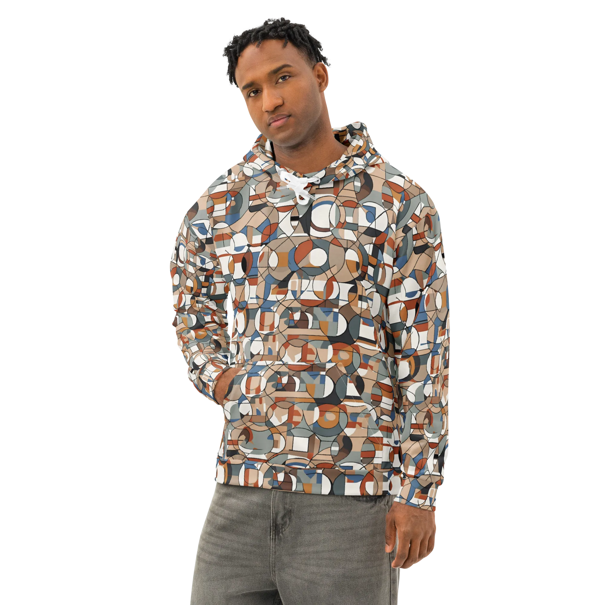 Contour Mosaic on Cotton Hoodie — Left Front