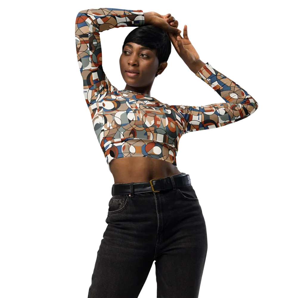 Contour Mosaic on Long Sleeve Crop Top — Front