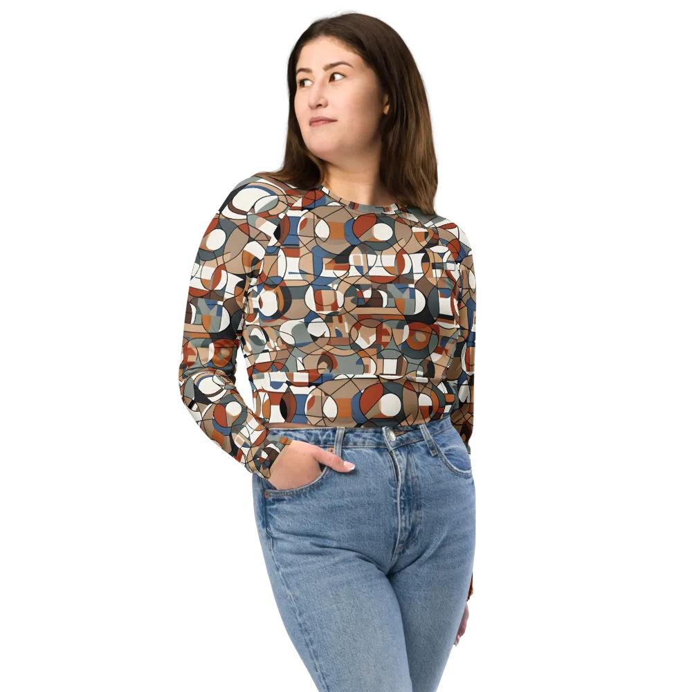 Contour Mosaic on Long Sleeve Crop Top — Front
