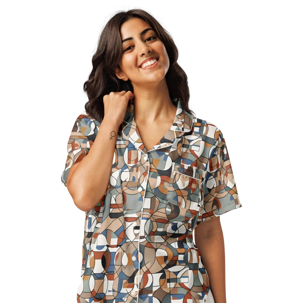 Contour Mosaic on Women's Short Sleeve Pajama Top — Front