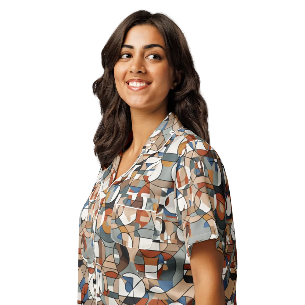 Contour Mosaic on Women's Short Sleeve Pajama Top — Left Front