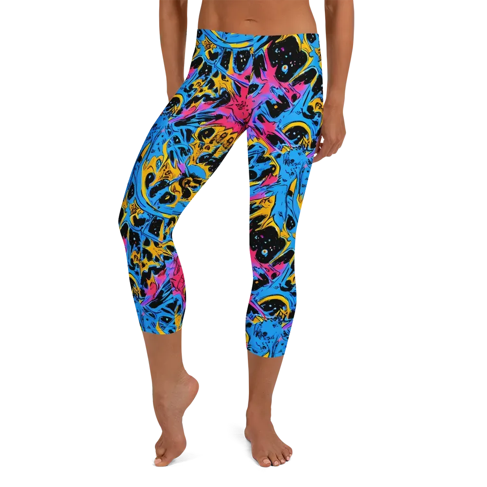 Electric Inkstorm on Capri Leggings — Front