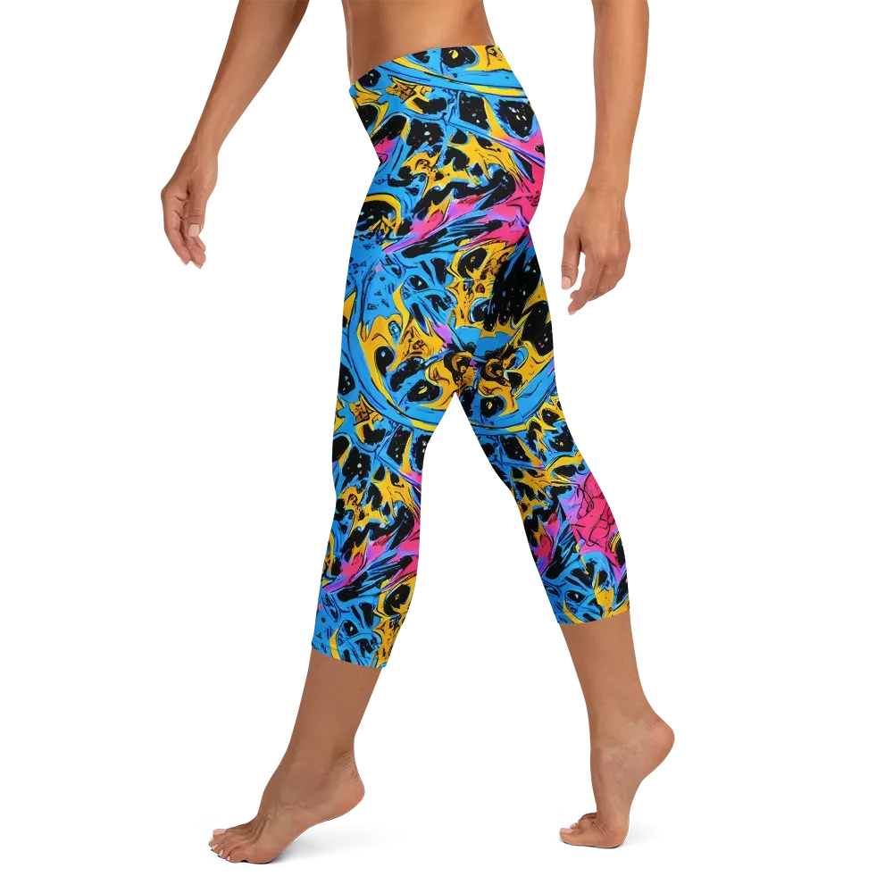 Electric Inkstorm on Capri Leggings — Left