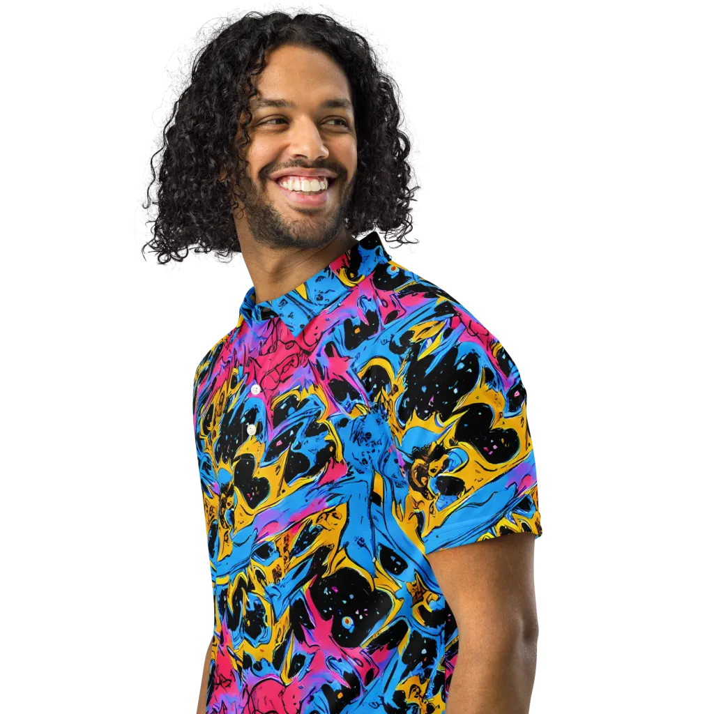 Electric Inkstorm on Men's Slim Fit Polo Shirt — Left Front