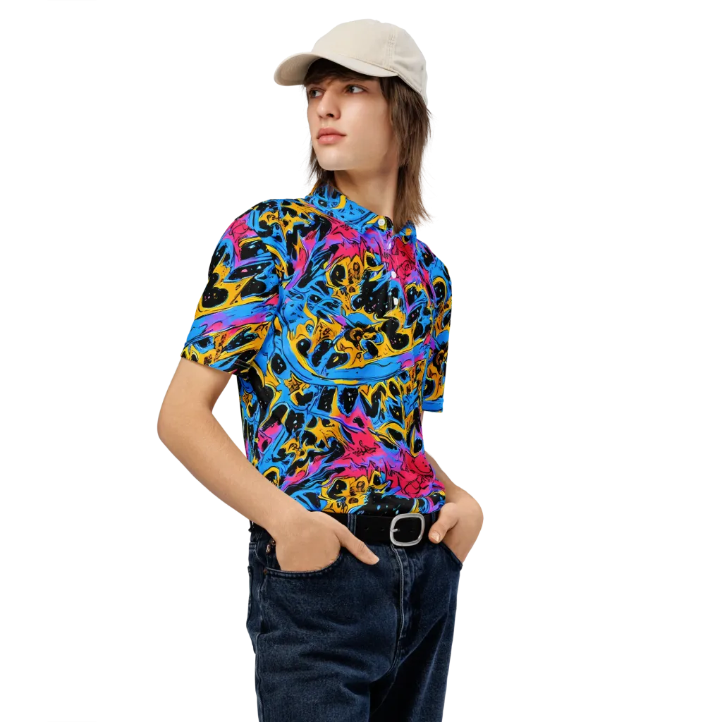 Electric Inkstorm on Men's Slim Fit Polo Shirt — Right Front