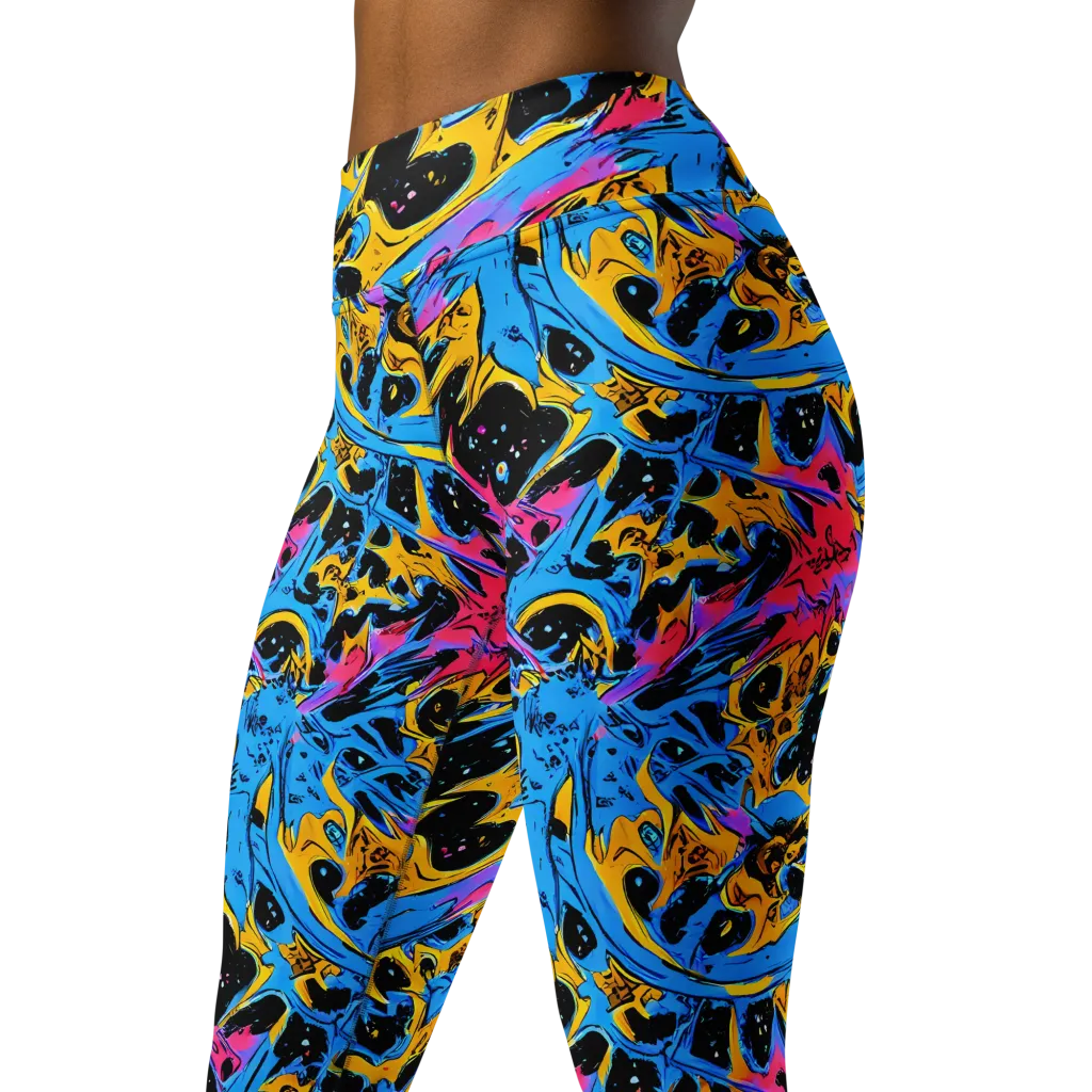 Electric Inkstorm on Yoga Leggings — Left Front
