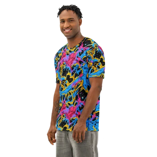 Electric Inkstorm on a Men's Cotton Crew Neck T-Shirt