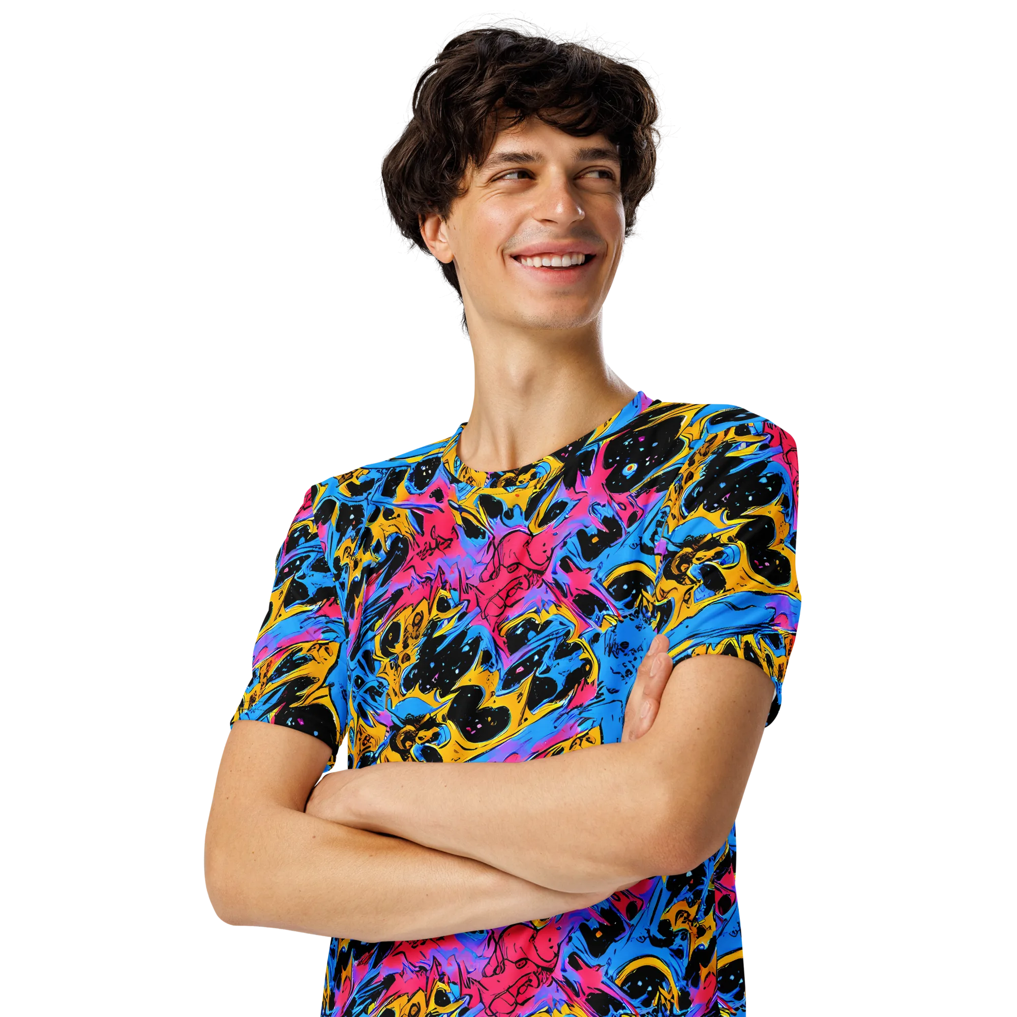 Electric Inkstorm on Men's Crew Neck T-Shirt — Left Front