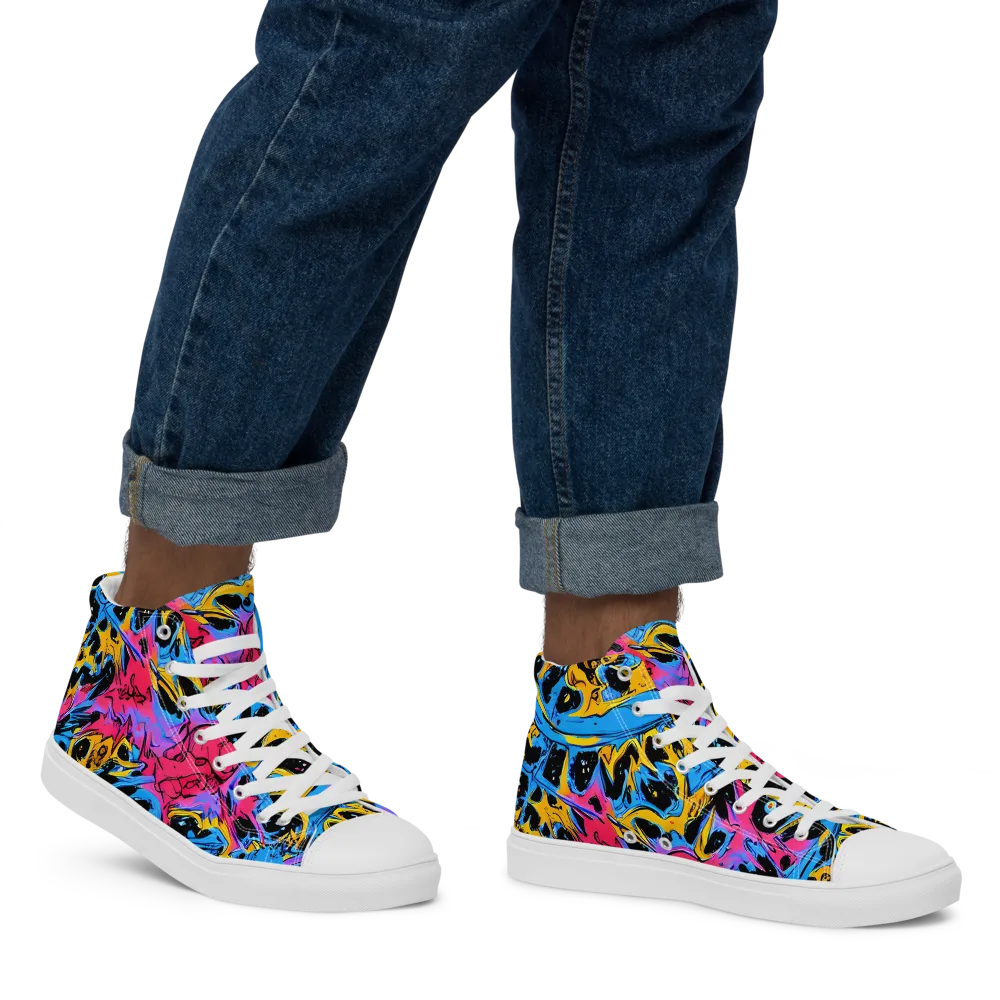 Electric Inkstorm on Men's High Top Canvas Shoes — Right