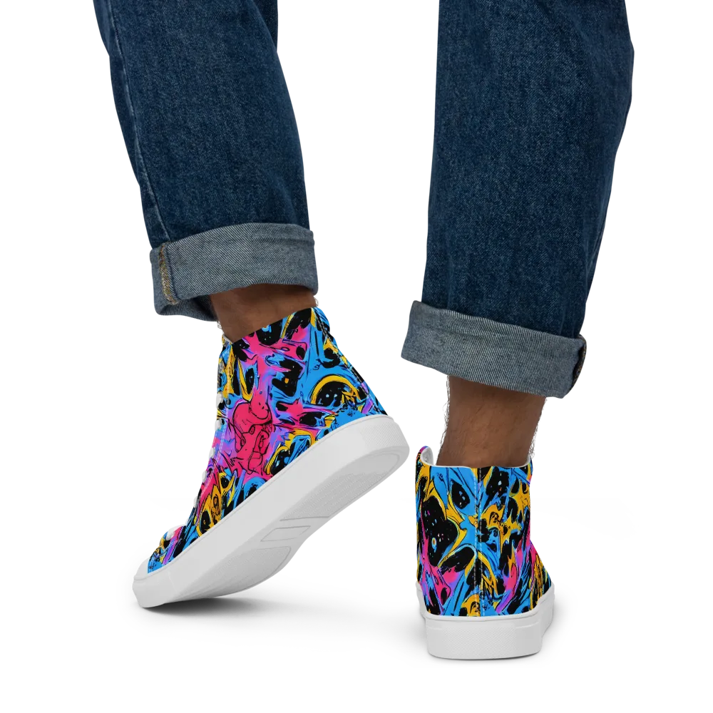 Electric Inkstorm on Men's High Top Canvas Shoes — Back