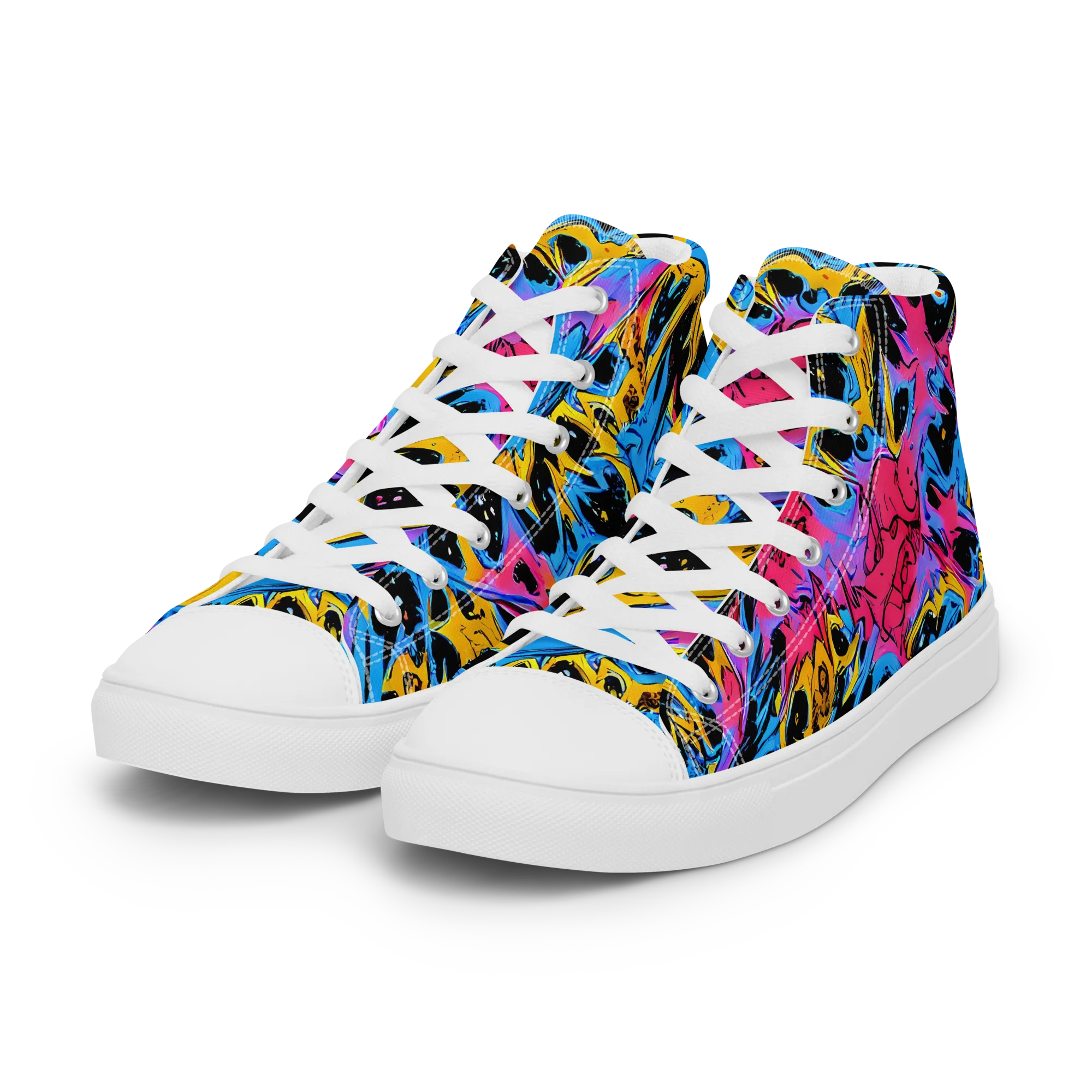 Electric Inkstorm on Women's High Top Canvas Shoes — Left Front