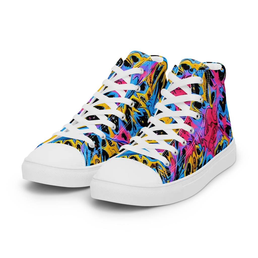 Electric Inkstorm on Women's High Top Canvas Shoes — Left Front